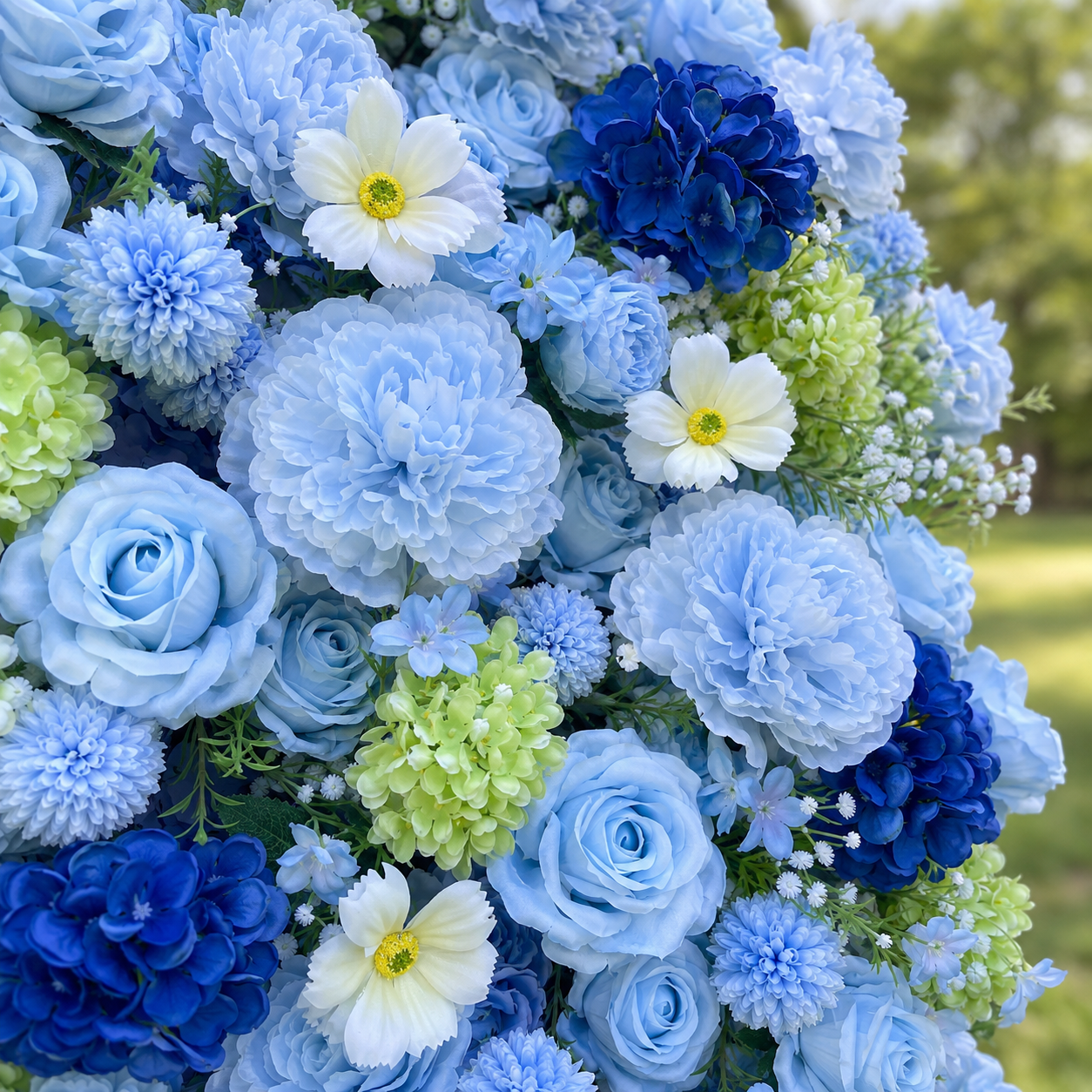 Blue Starry Wish Flower Wall Backdrop for Baby Shower & Graduation Party