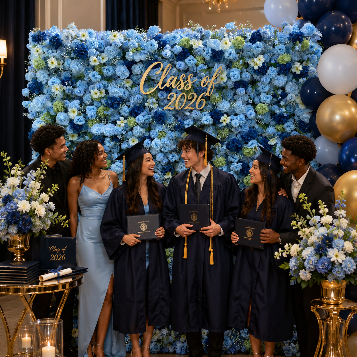 Blue Starry Wish Flower Wall Backdrop for Baby Shower & Graduation Party