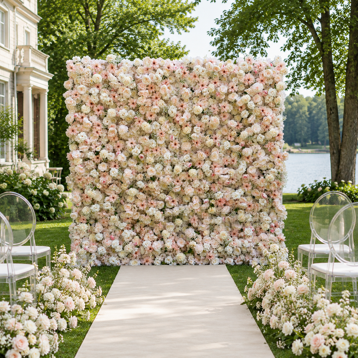 Champagne Garden Fabric Artificial Flower Wall Backdrop for Luxury Weddings Parties Events Decor