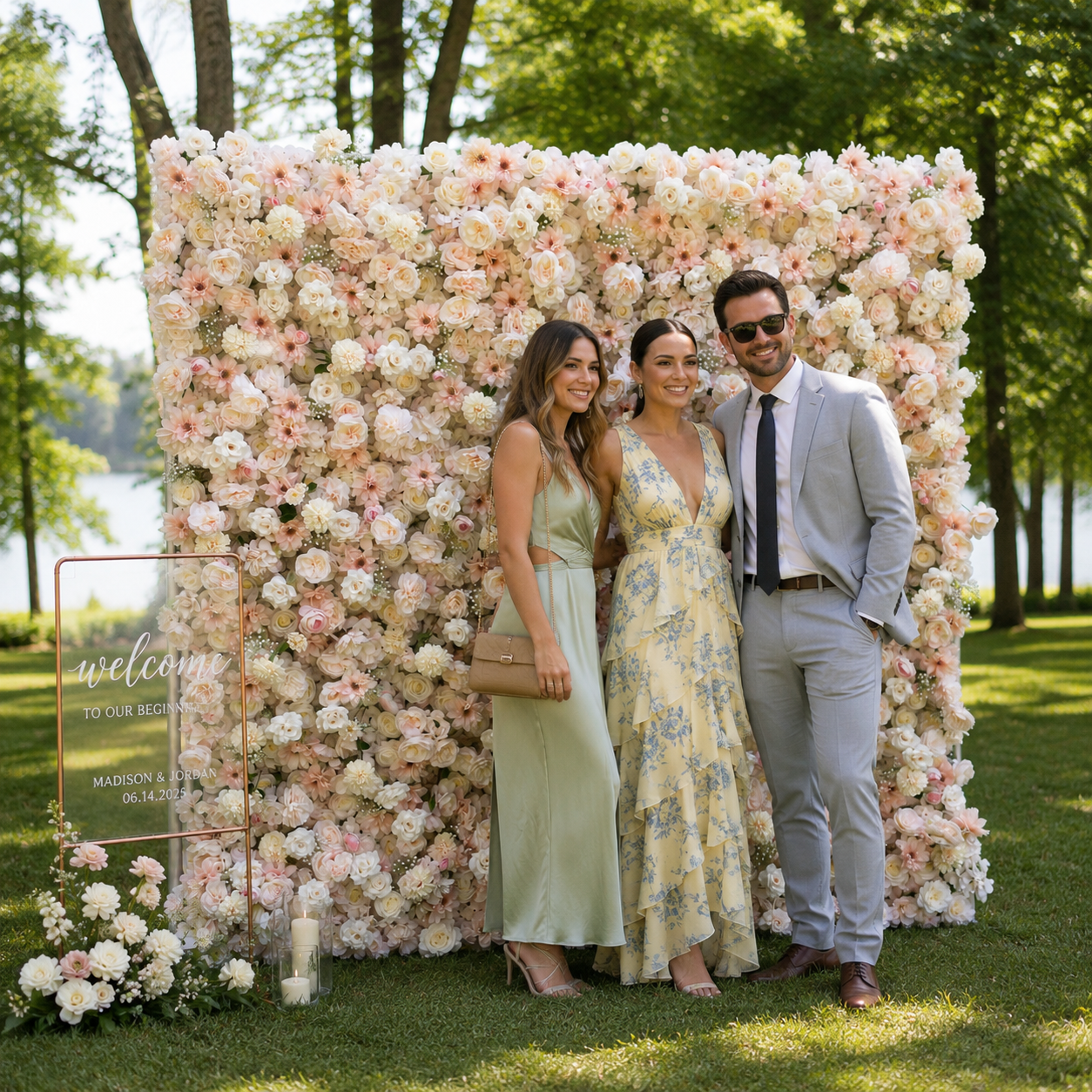 Champagne Garden Fabric Artificial Flower Wall Backdrop for Luxury Weddings Parties Events Decor