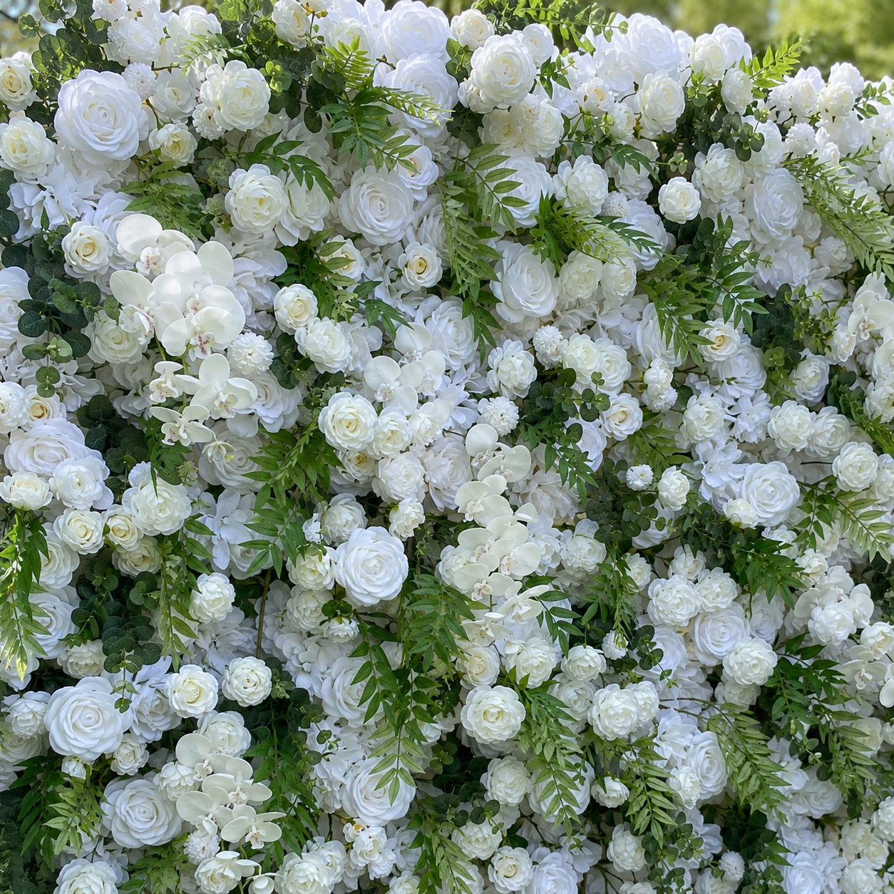 Ivory Rose White Artificial Flower Wall Backdrop for Garden Weddings and Events