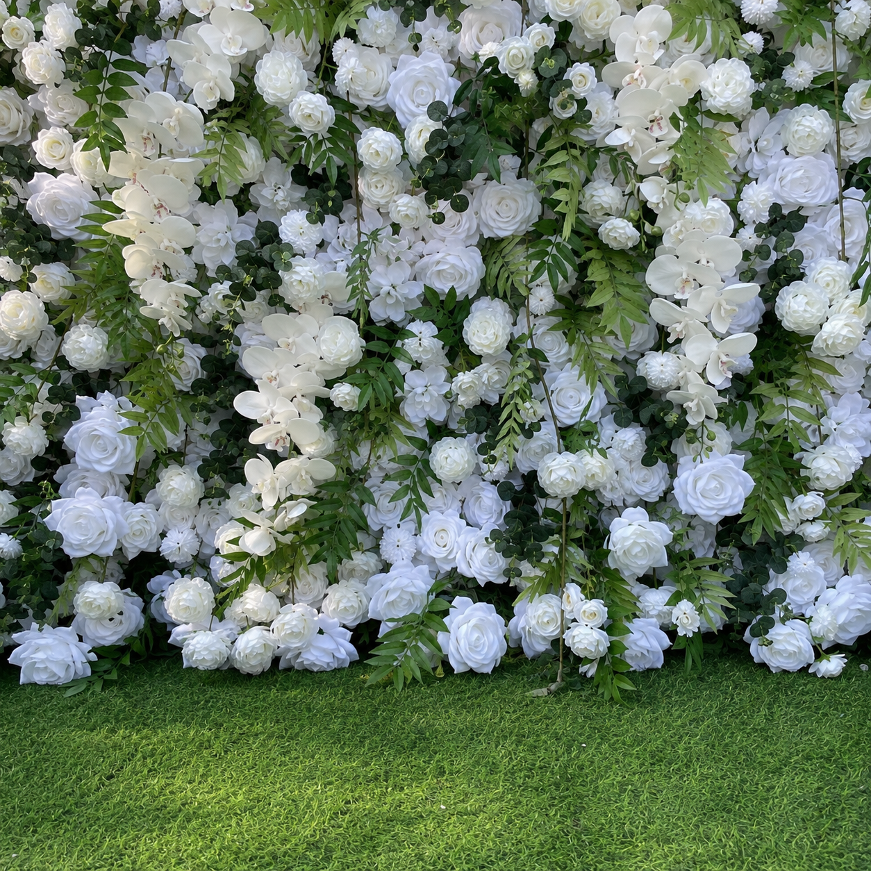 Ivory Rose White Artificial Flower Wall Backdrop for Garden Weddings and Events