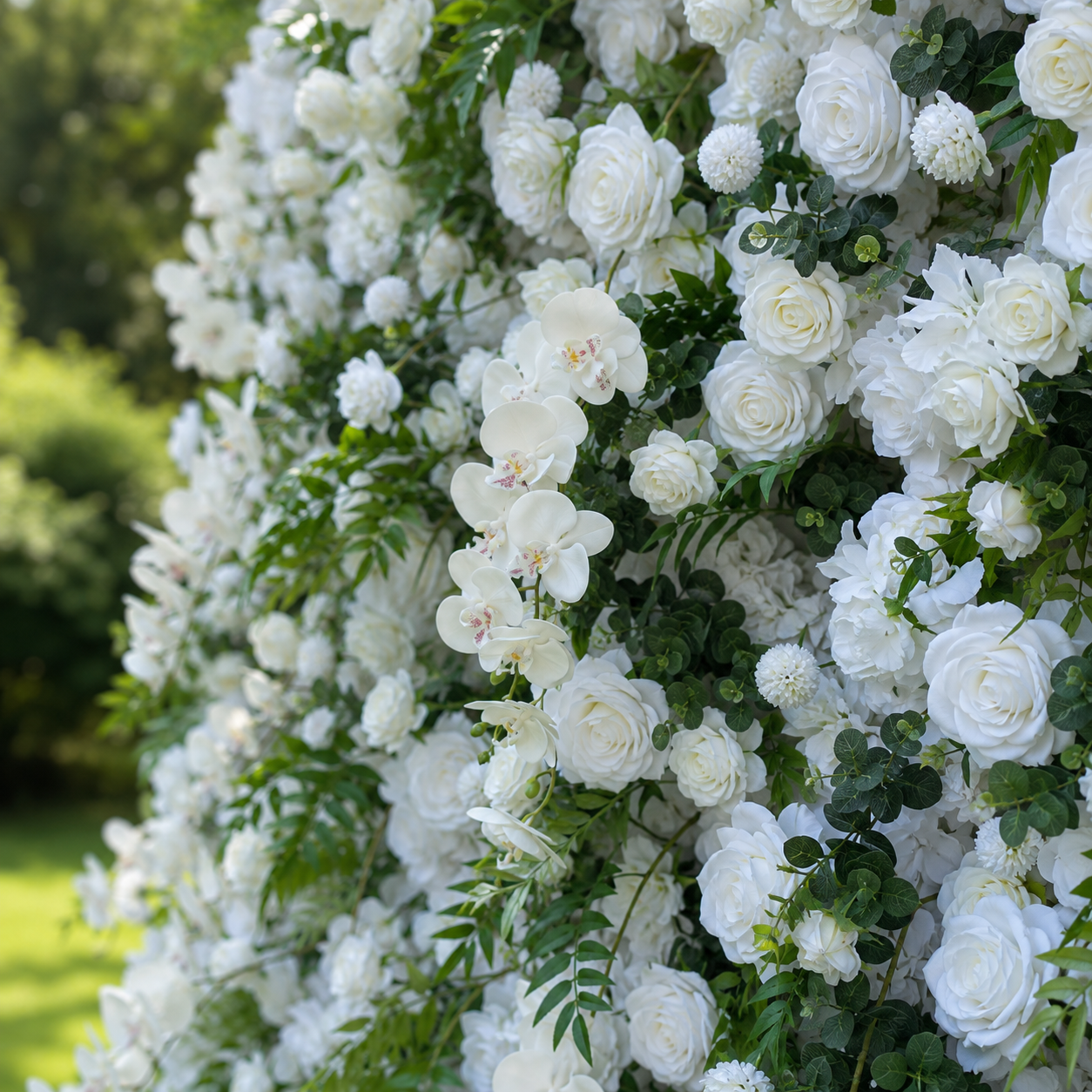 Ivory Rose White Artificial Flower Wall Backdrop for Garden Weddings and Events