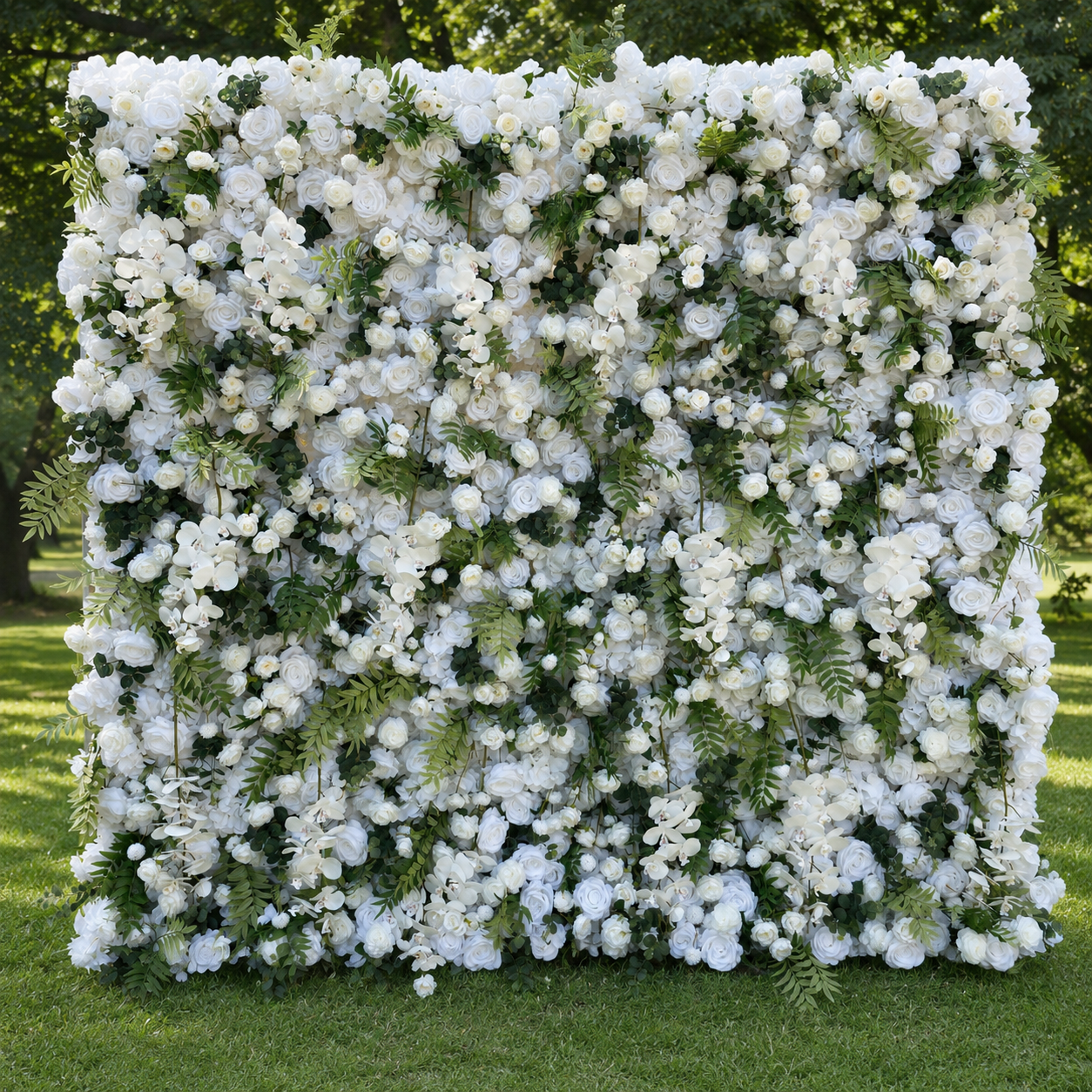 Ivory Rose White Artificial Flower Wall Backdrop for Garden Weddings and Events
