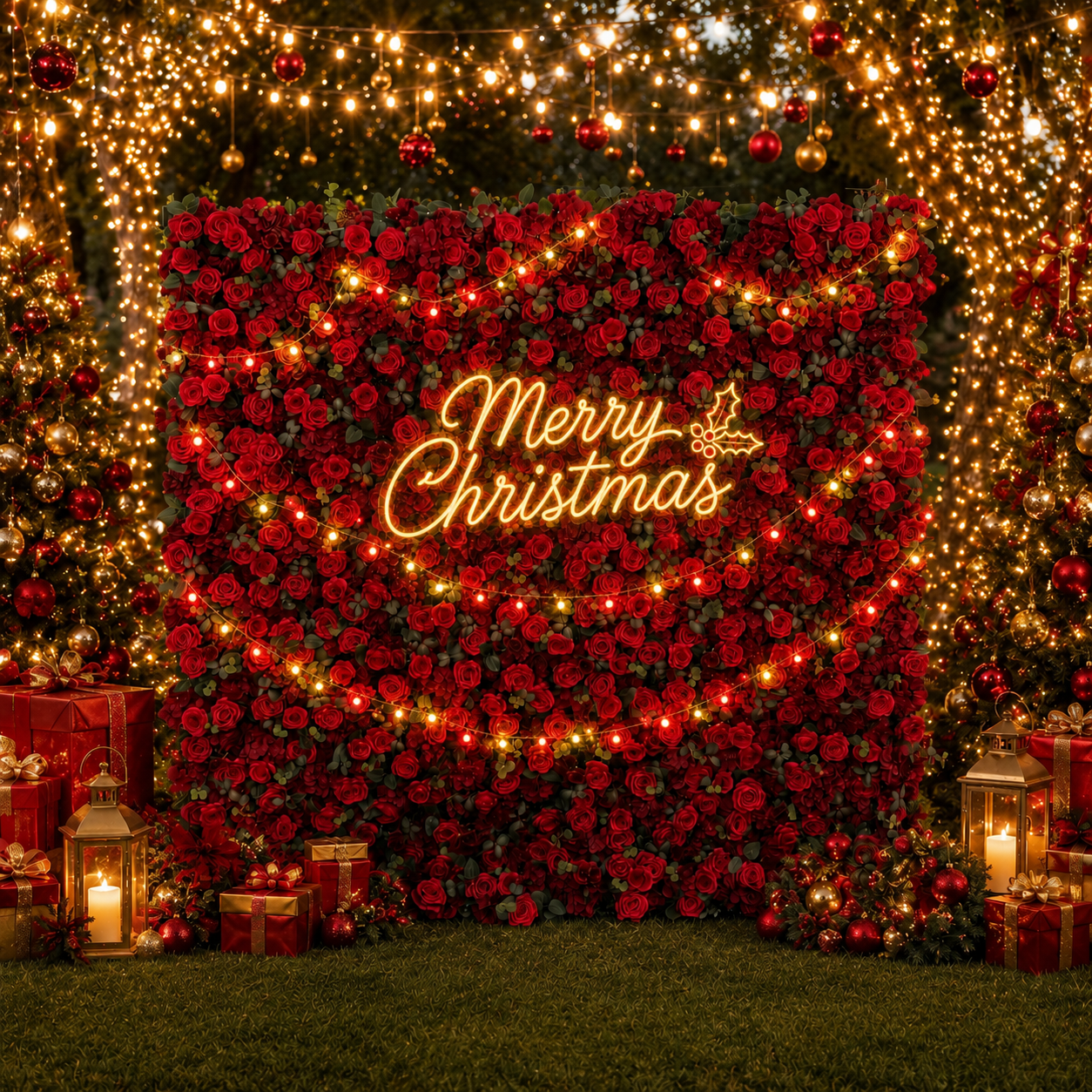Ruby Classic Red Rose Flower Wall Backdrop for Weddings Valentine’s Day Christmas