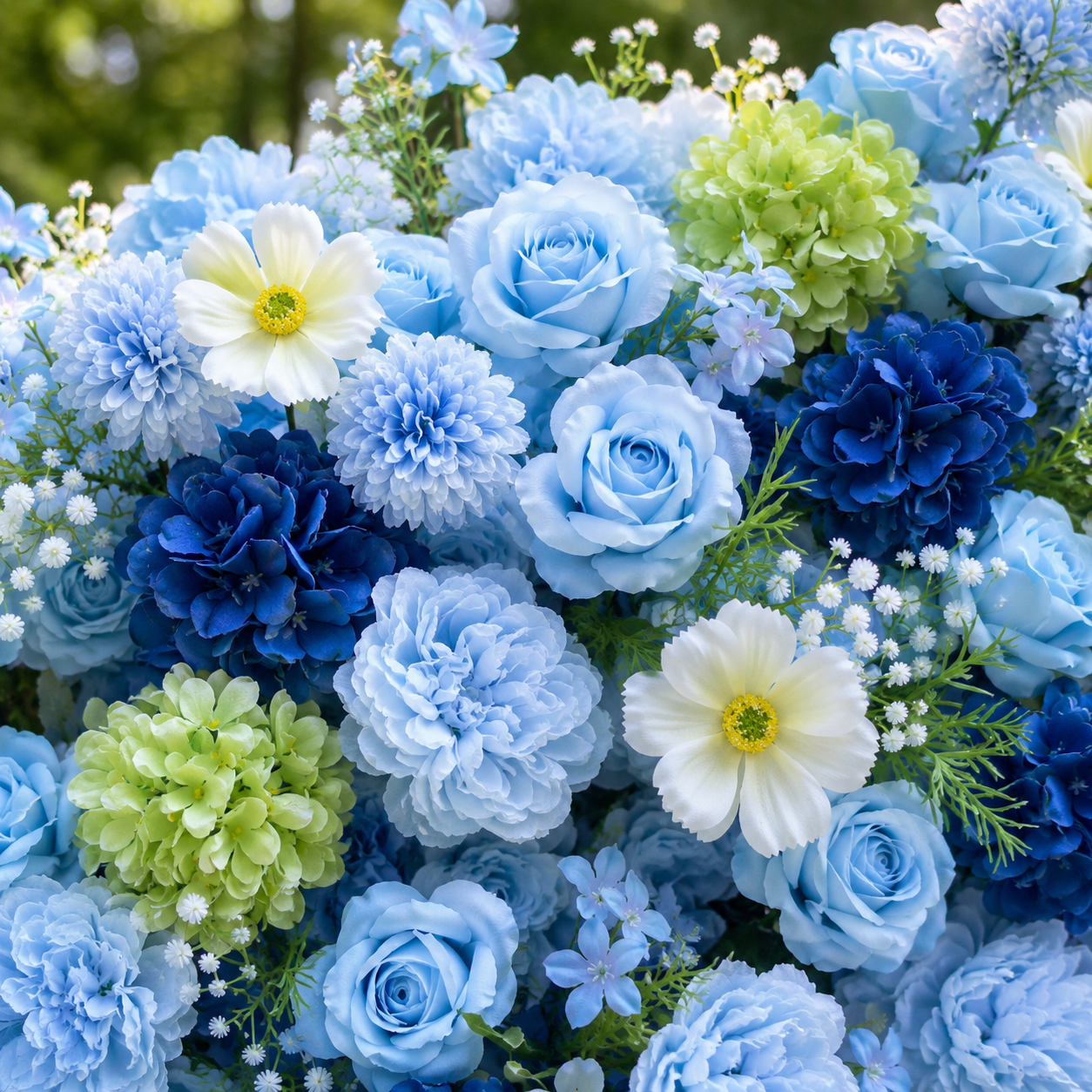Blue Starry Wish Flower Wall Backdrop for Baby Shower &amp; Graduation Party