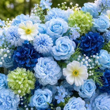 Blue Starry Wish Flower Wall Backdrop for Baby Shower &amp; Graduation Party