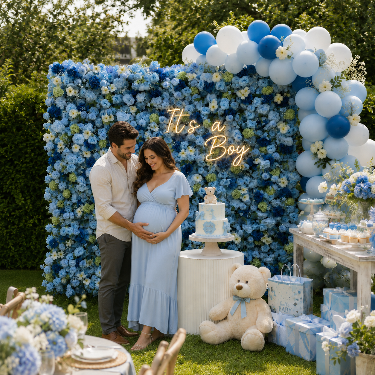 Blue Starry Wish Flower Wall Backdrop for Baby Shower &amp; Graduation Party