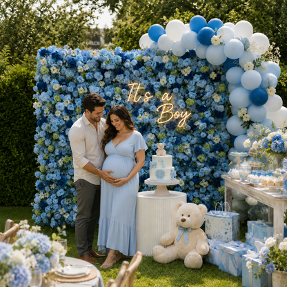 Blue Starry Wish Flower Wall Backdrop for Baby Shower &amp; Graduation Party