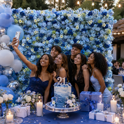 Blue Starry Wish Flower Wall Backdrop for Baby Shower &amp; Graduation Party