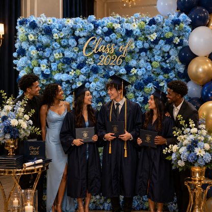Blue Starry Wish Flower Wall Backdrop for Baby Shower &amp; Graduation Party