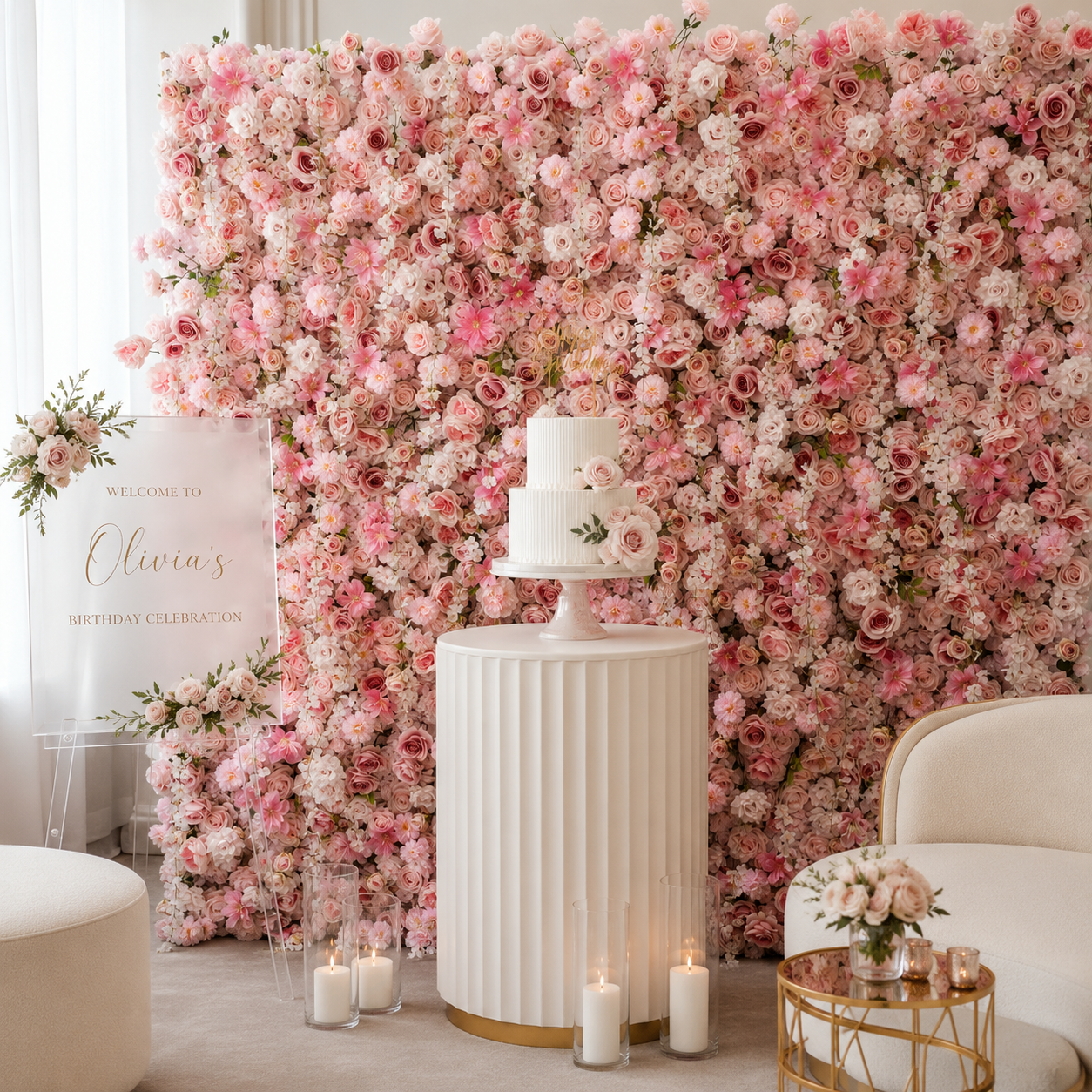 Blush Rose Artificial Flower Wall Backdrop for Weddings and Events