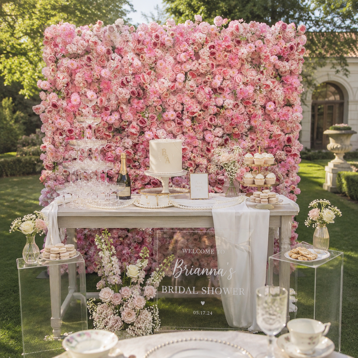Blush Rose Artificial Flower Wall Backdrop for Weddings and Events