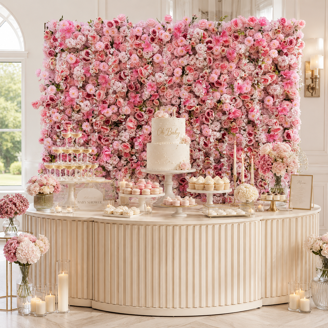 Blush Rose Artificial Flower Wall Backdrop for Weddings and Events