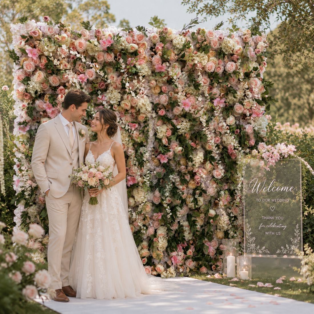 Camellia Rose Garden Artificial Flower Wall Backdrop for Weddings Proposals Birthday Parties and Wedding Season Events
