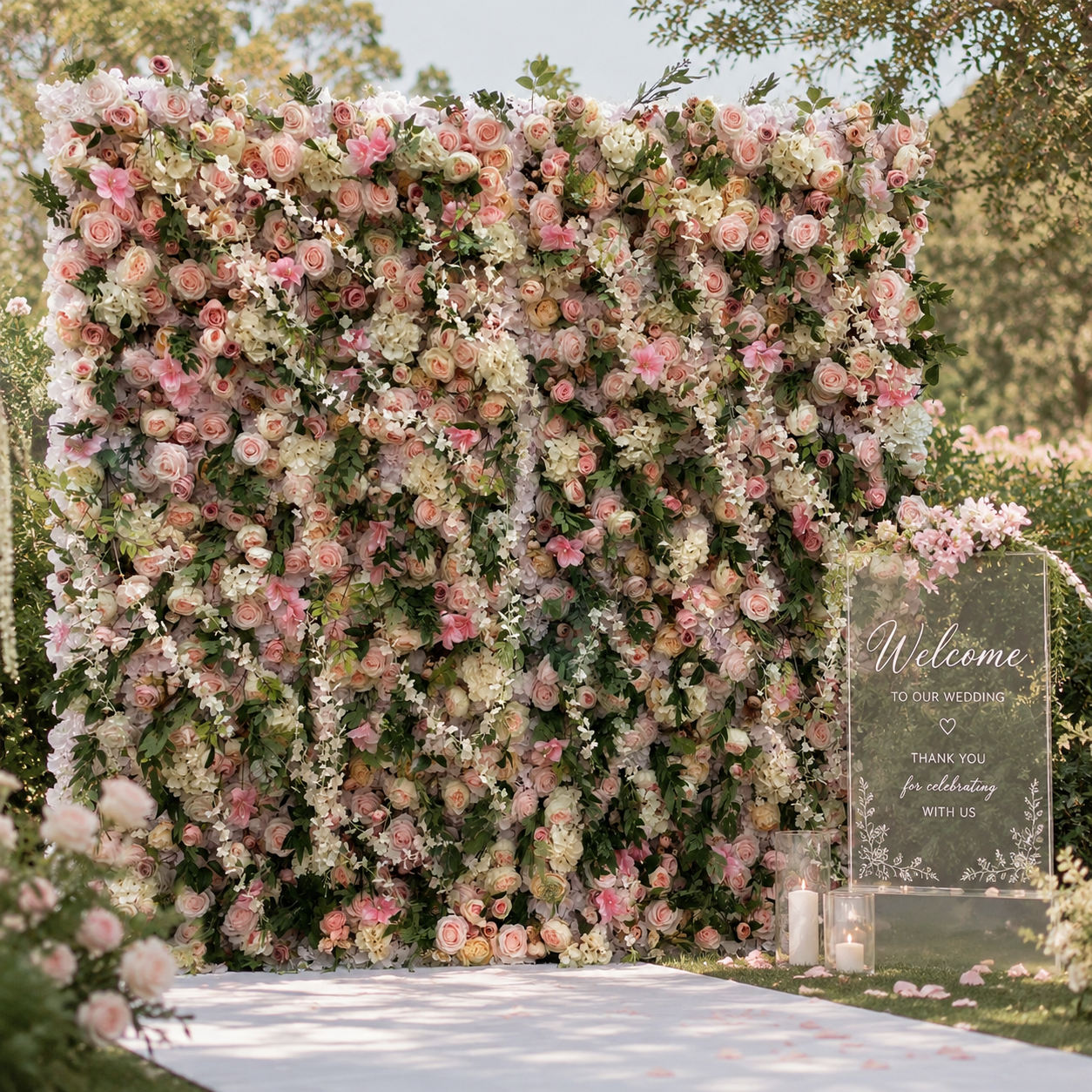 Camellia Rose Garden Artificial Flower Wall Backdrop for Weddings Proposals Birthday Parties and Wedding Season Events