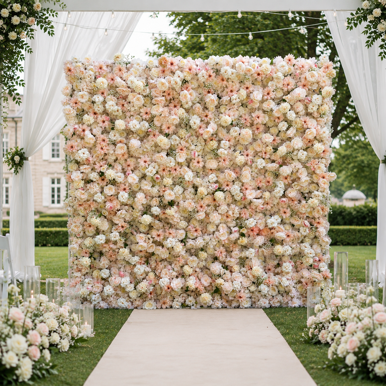 Champagne Garden Fabric Artificial Flower Wall Backdrop for Luxury Weddings Parties Events Decor