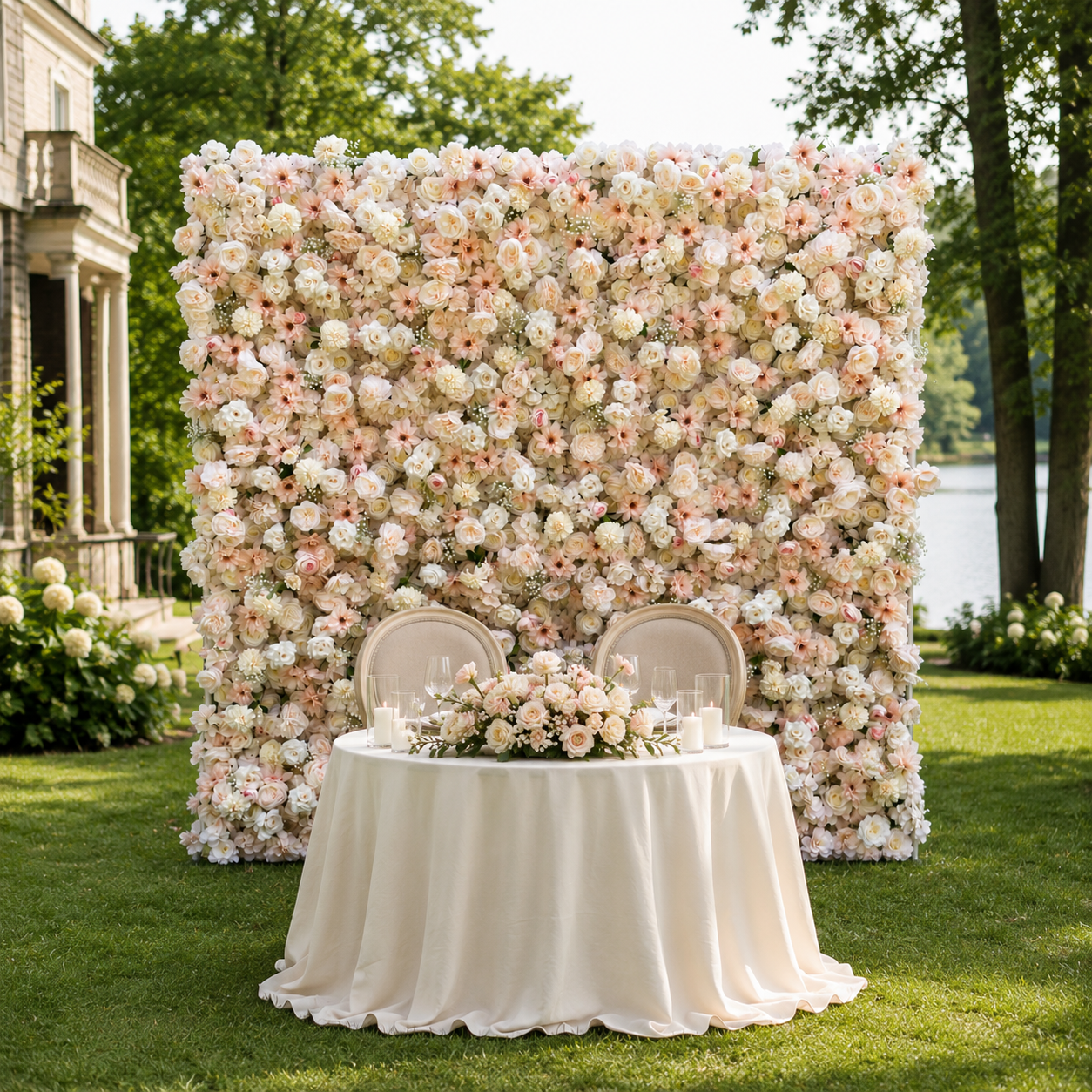 Champagne Garden Fabric Artificial Flower Wall Backdrop for Luxury Weddings Parties Events Decor