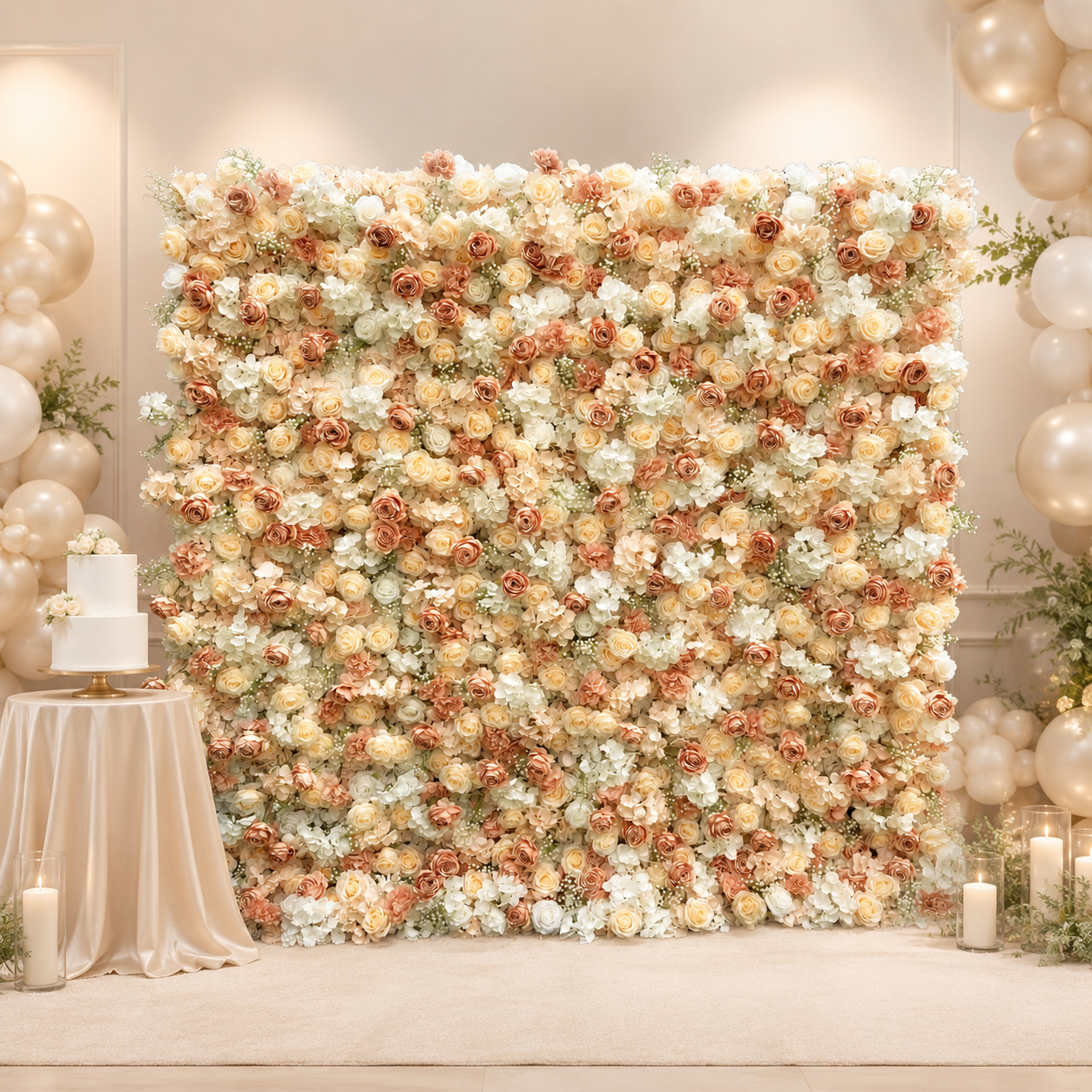 Champagne Rose Artificial Flower Wall Backdrop for Bridal Showers Birthdays Engagement Parties Wedding Receptions and Brand Events