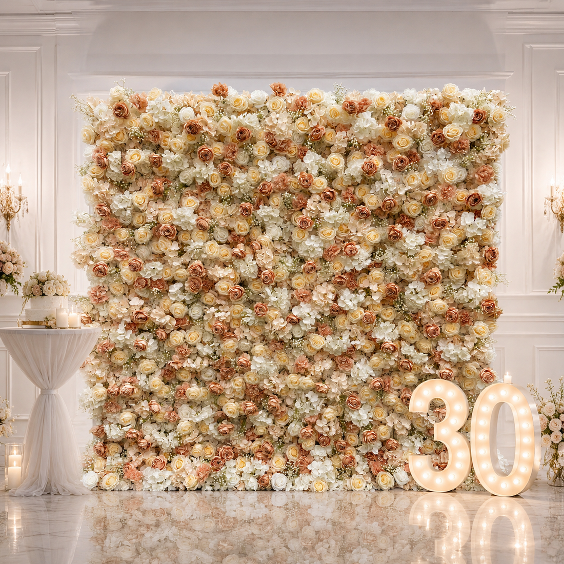 Champagne Rose Artificial Flower Wall Backdrop for Bridal Showers Birthdays Engagement Parties Wedding Receptions and Brand Events