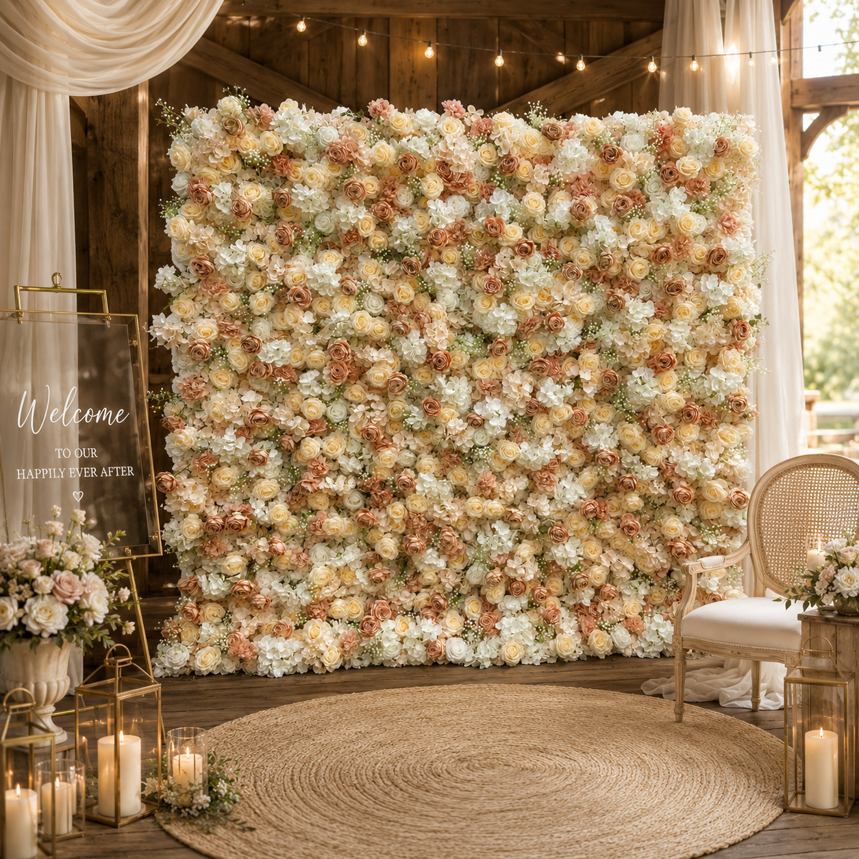 Champagne Rose Artificial Flower Wall Backdrop for Bridal Showers Birthdays Engagement Parties Wedding Receptions and Brand Events