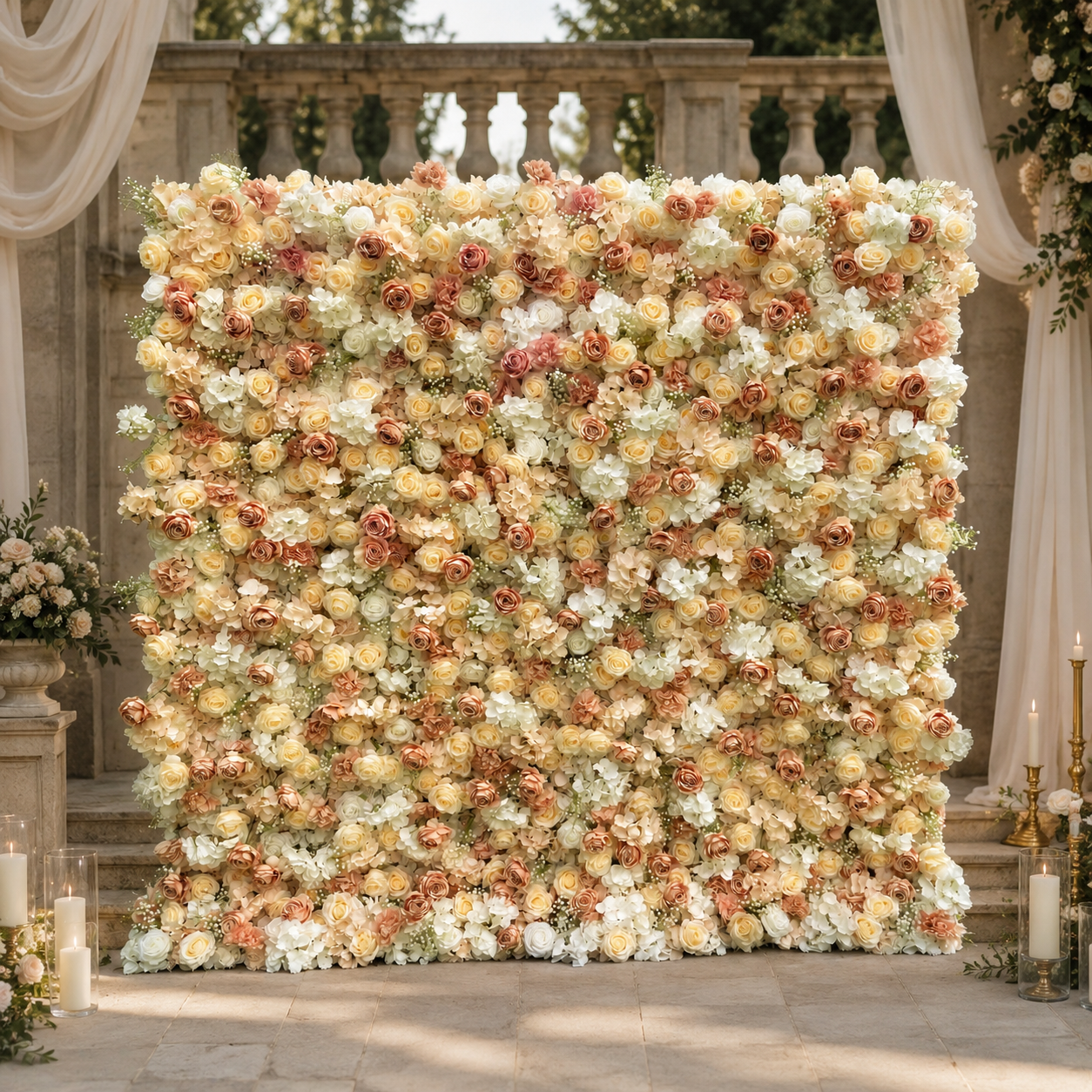 Champagne Rose Artificial Flower Wall Backdrop for Bridal Showers Birthdays Engagement Parties Wedding Receptions and Brand Events