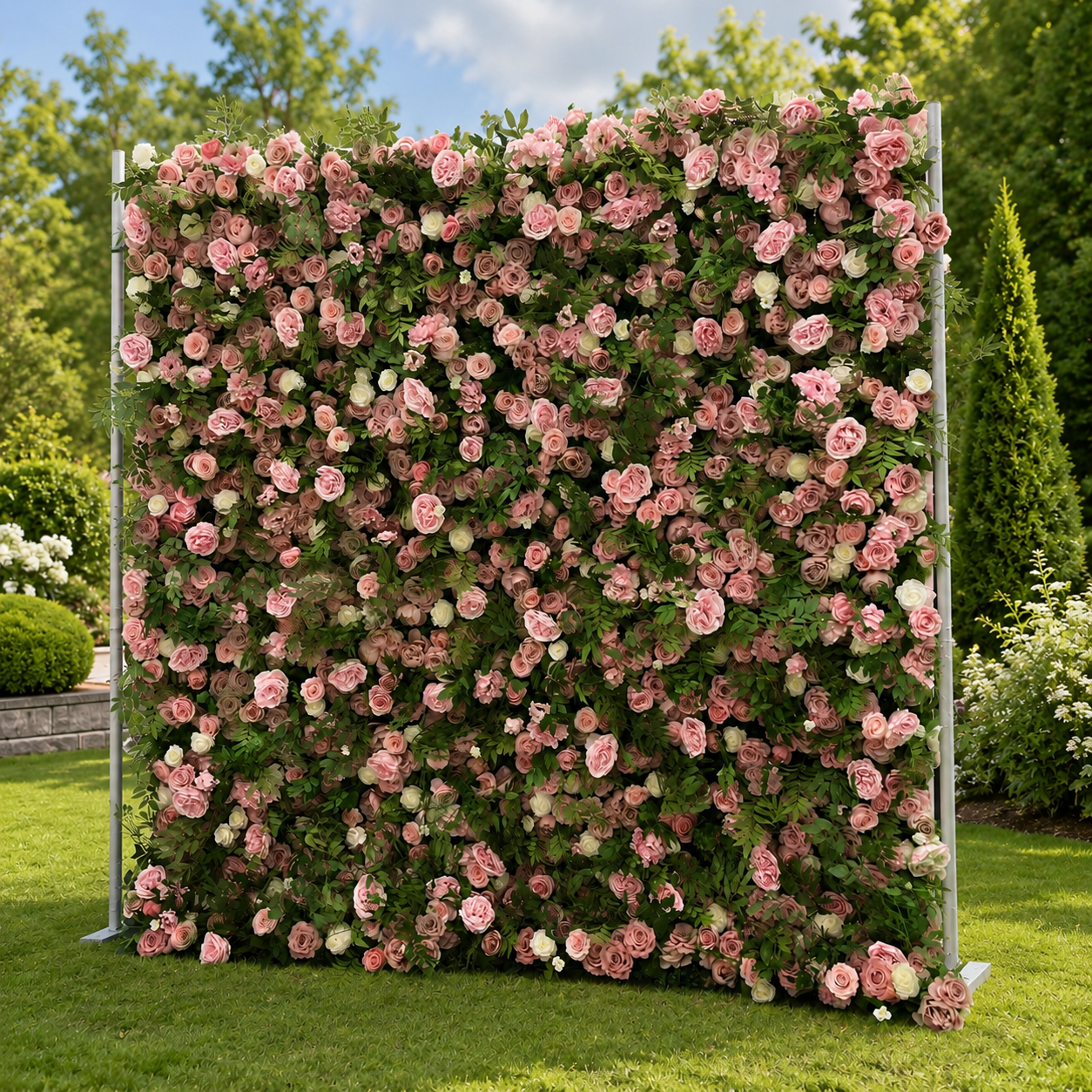 Dusty Rose and Cream Artificial Flower Wall Backdrop for Bridal Showers, Photo Booths and Events