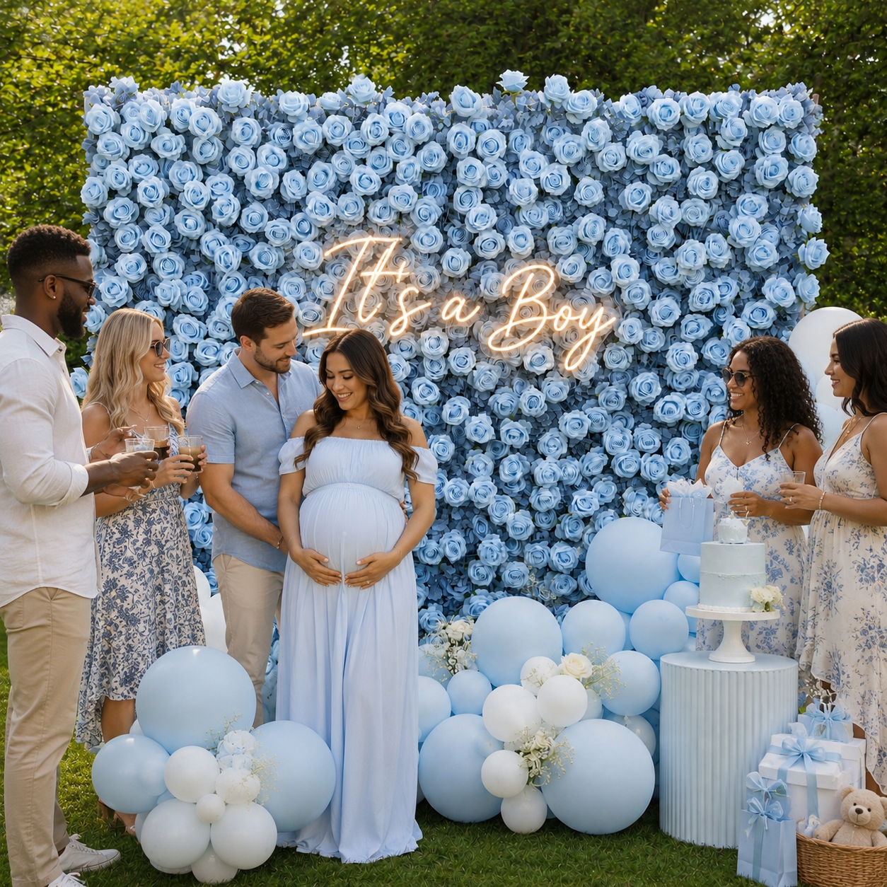 Dusty Blue Rose Flower Wall Backdrop for Baby Shower Graduation Season