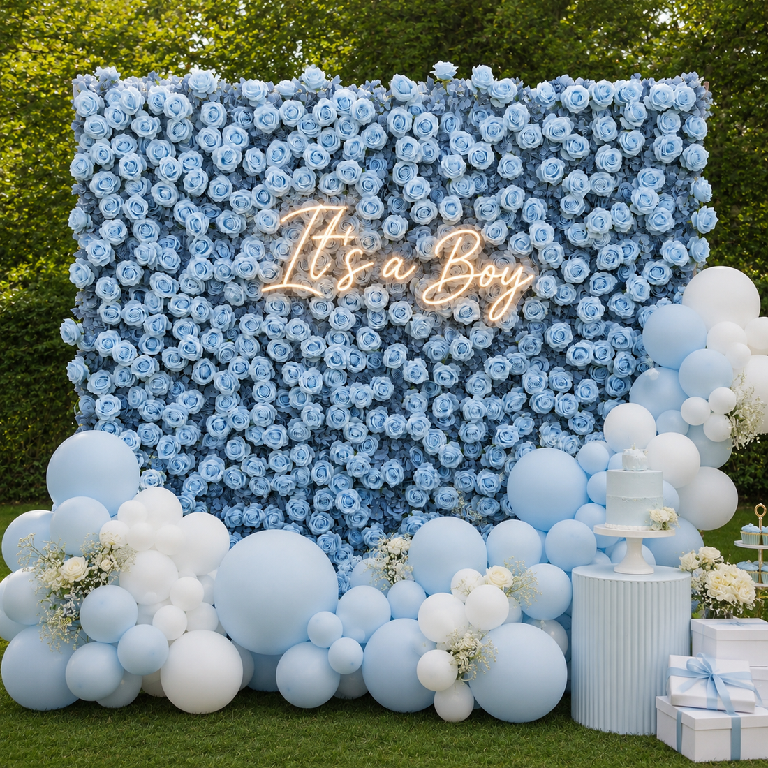 Dusty Blue Rose Flower Wall Backdrop for Baby Shower Graduation Season
