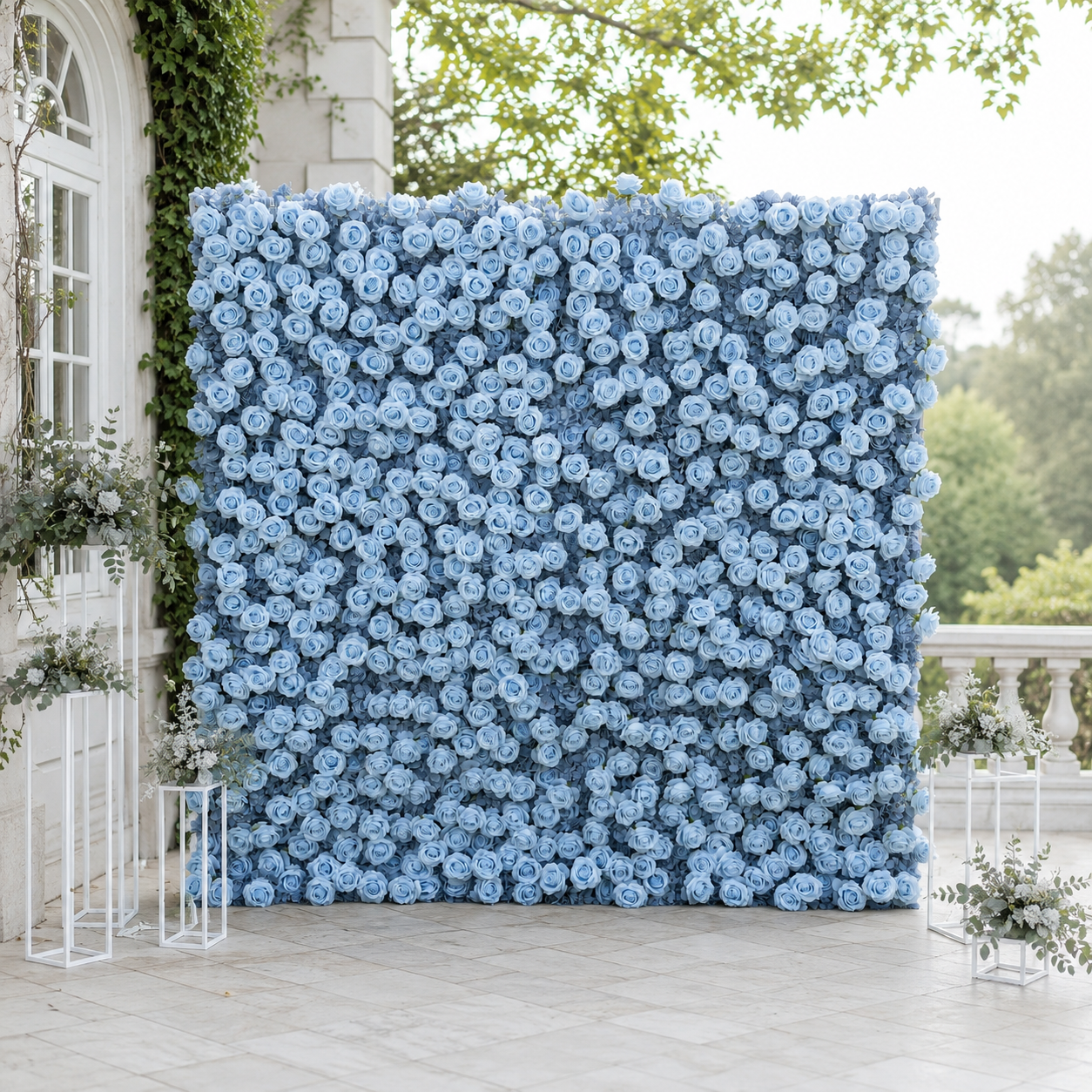 Dusty Blue Rose Flower Wall Backdrop for Baby Shower Graduation Season
