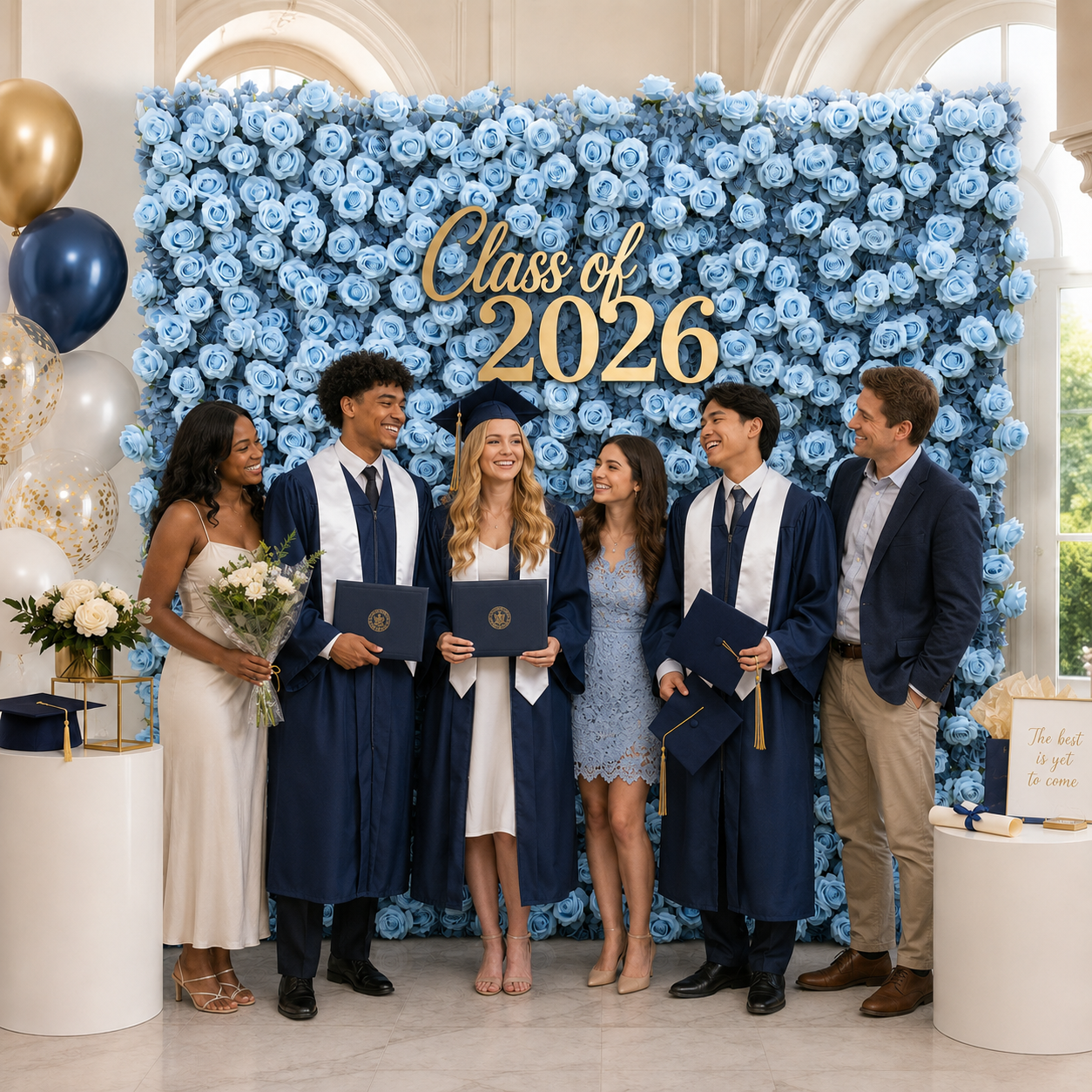 Dusty Blue Rose Flower Wall Backdrop for Baby Shower Graduation Season