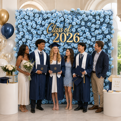 Dusty Blue Rose Flower Wall Backdrop for Baby Shower Graduation Season