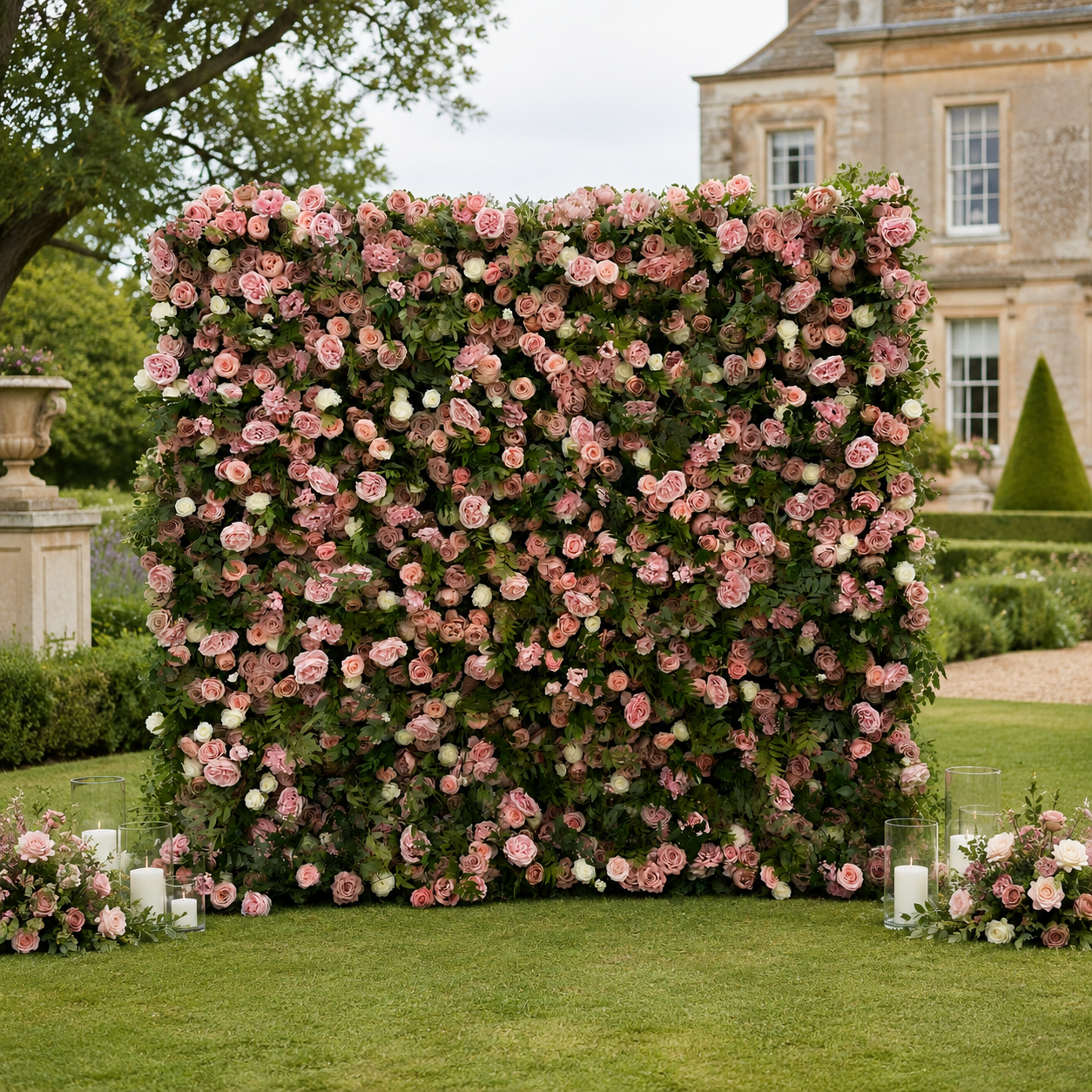 Dusty Rose and Cream Artificial Flower Wall Backdrop for Bridal Showers, Photo Booths and Events