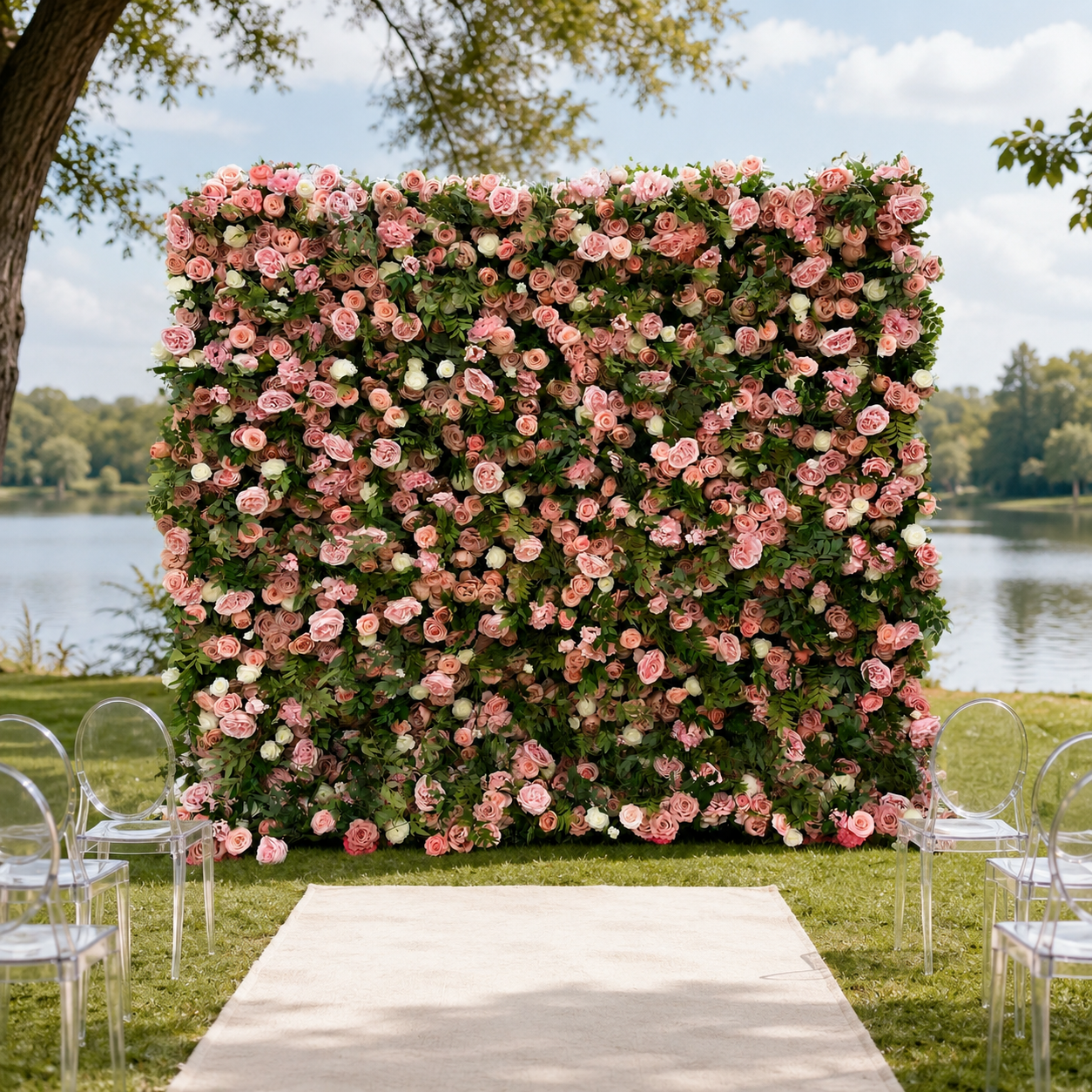 Dusty Rose and Cream Artificial Flower Wall Backdrop for Bridal Showers, Photo Booths and Events