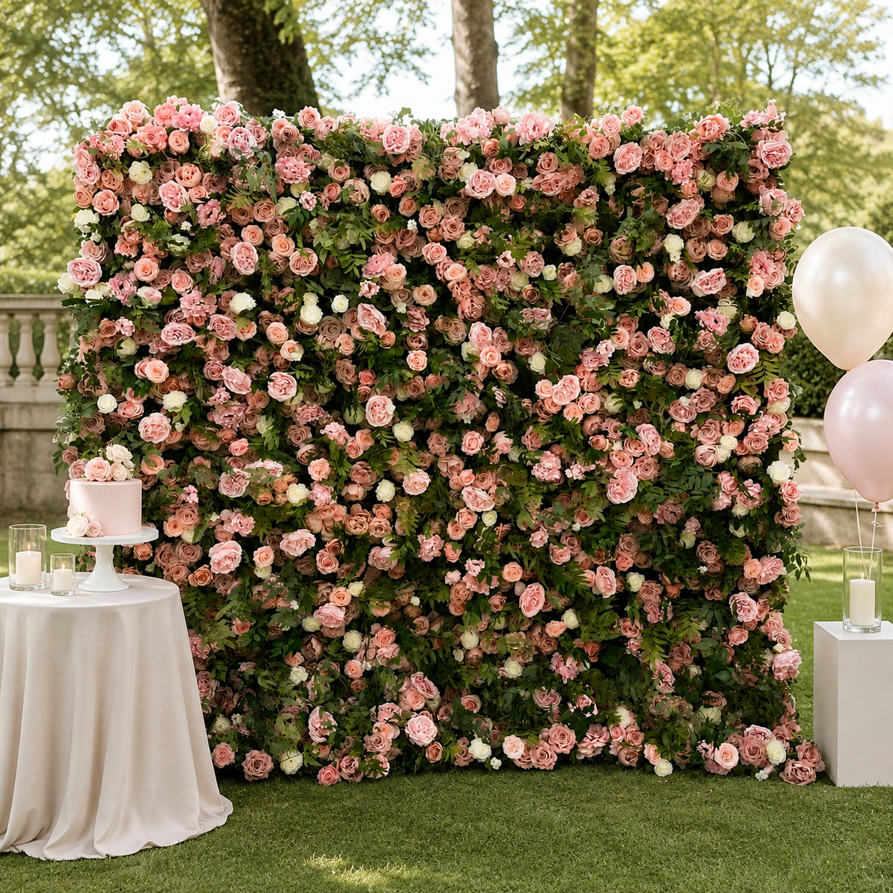 Dusty Rose and Cream Artificial Flower Wall Backdrop for Bridal Showers, Photo Booths and Events