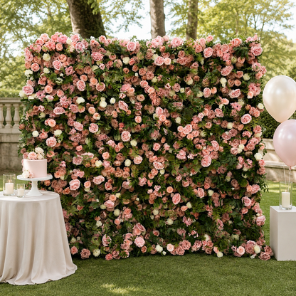 Dusty Rose and Cream Artificial Flower Wall Backdrop for Bridal Showers, Photo Booths and Events