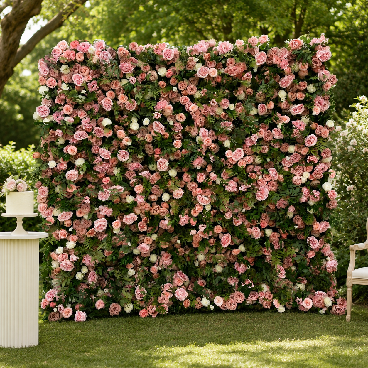 Dusty Rose and Cream Artificial Flower Wall Backdrop for Bridal Showers, Photo Booths and Events