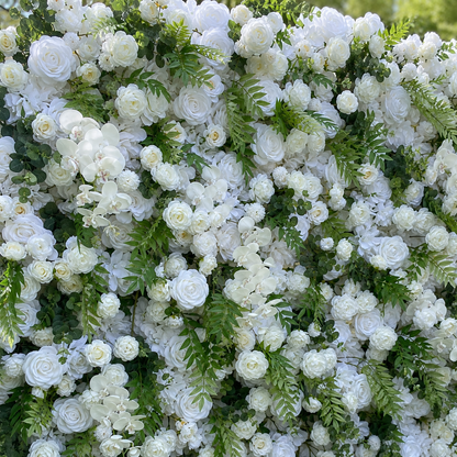 Ivory Rose White Artificial Flower Wall Backdrop for Garden Weddings and Events