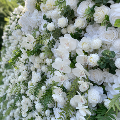 Ivory Rose White Artificial Flower Wall Backdrop for Garden Weddings and Events