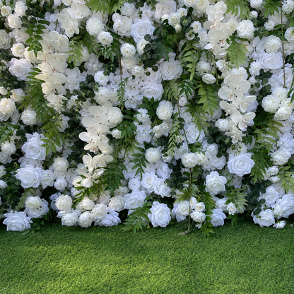Ivory Rose White Artificial Flower Wall Backdrop for Garden Weddings and Events