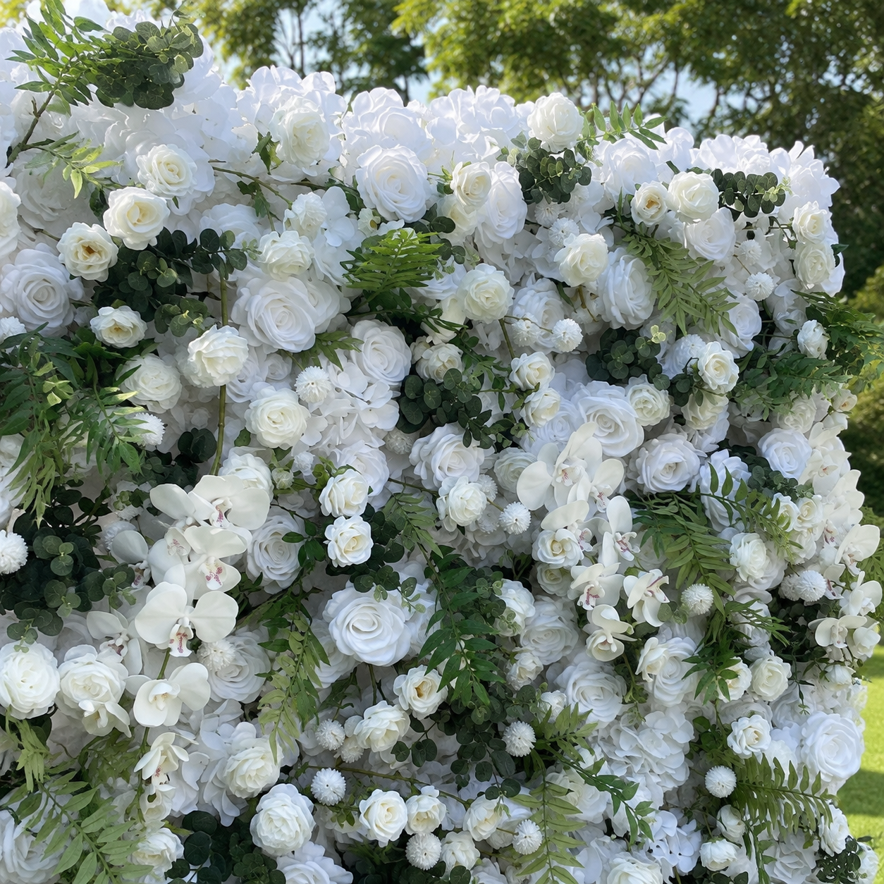 Ivory Rose White Artificial Flower Wall Backdrop for Garden Weddings and Events