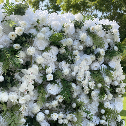 Ivory Rose White Artificial Flower Wall Backdrop for Garden Weddings and Events