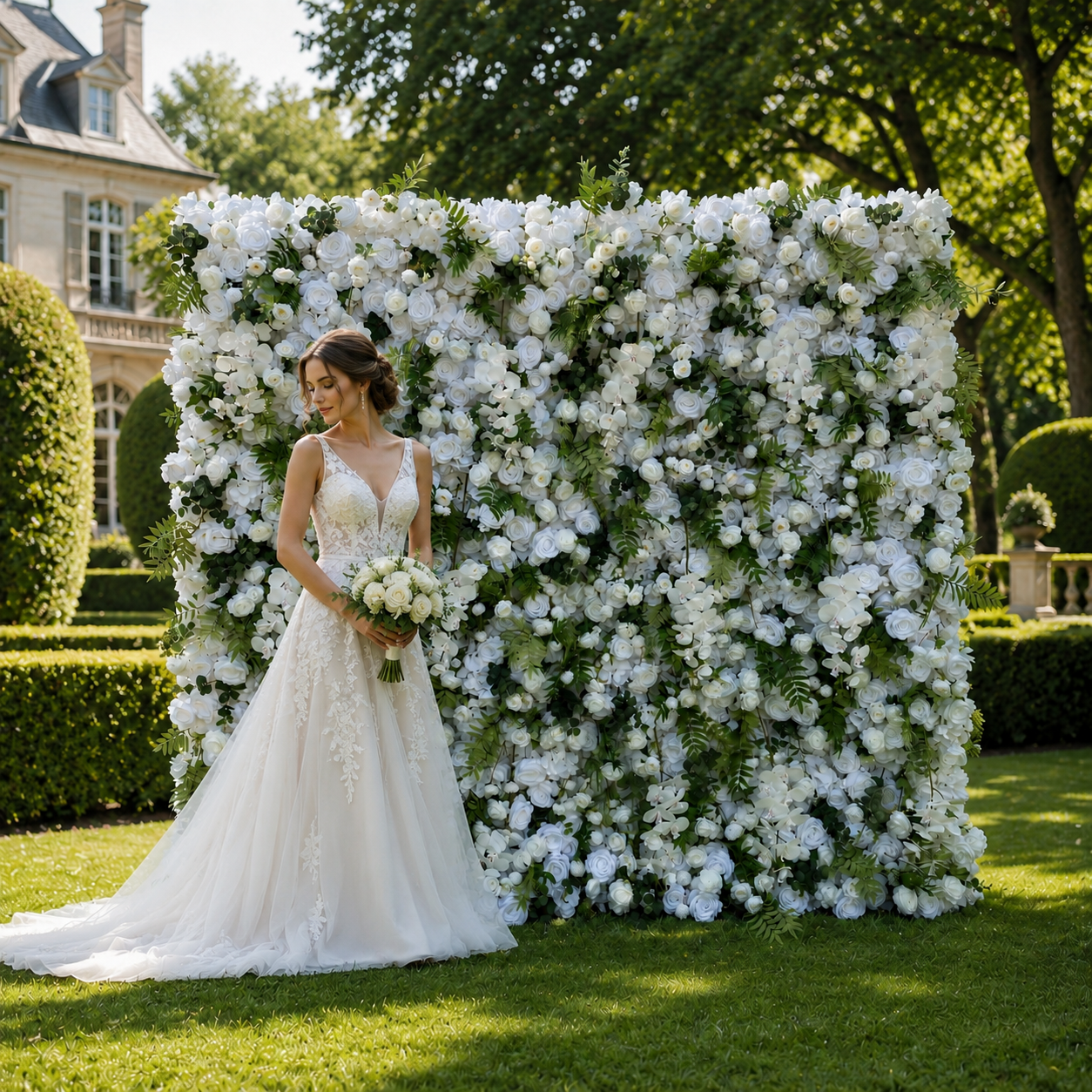 Ivory Rose White Artificial Flower Wall Backdrop for Garden Weddings and Events