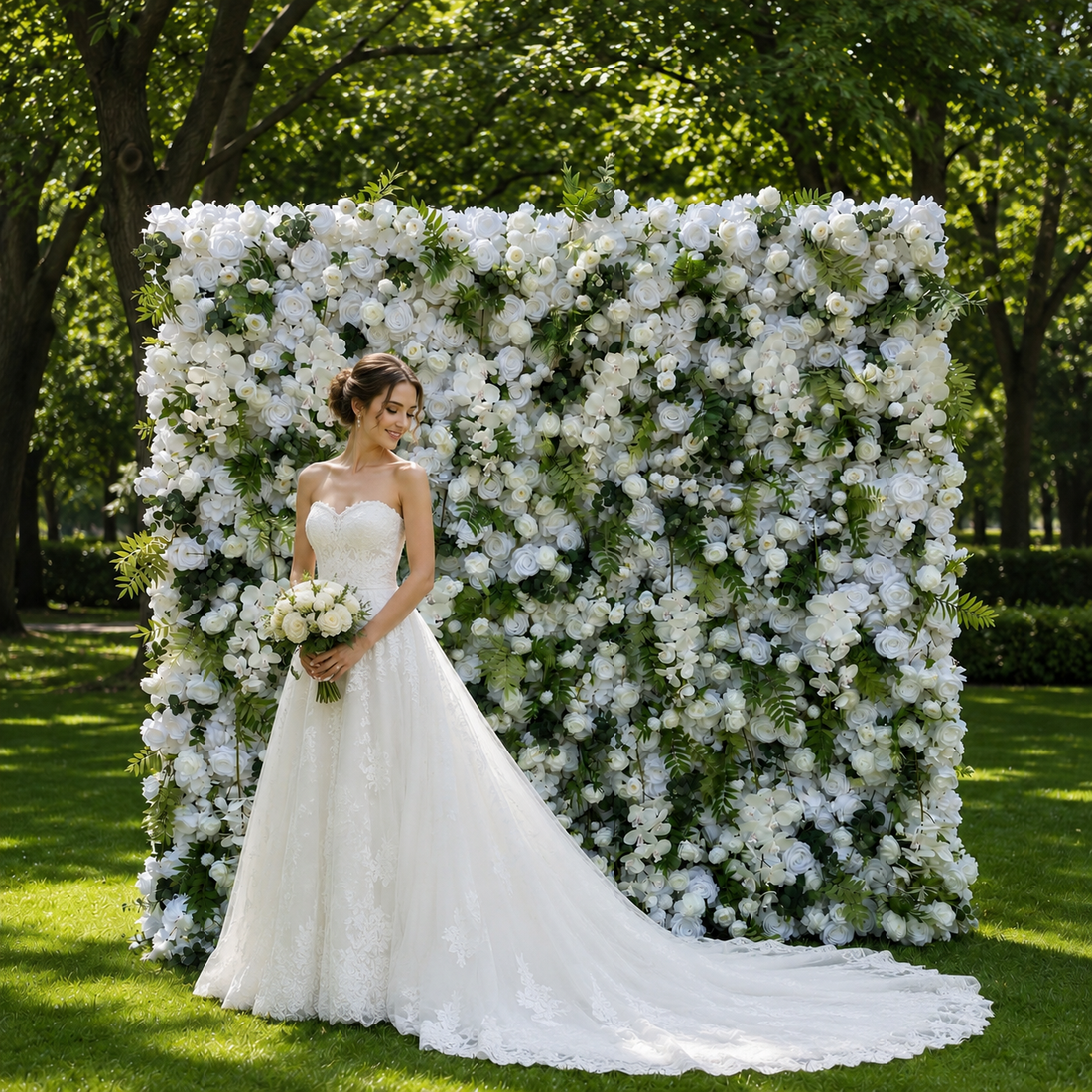 Ivory Rose White Artificial Flower Wall Backdrop for Garden Weddings and Events