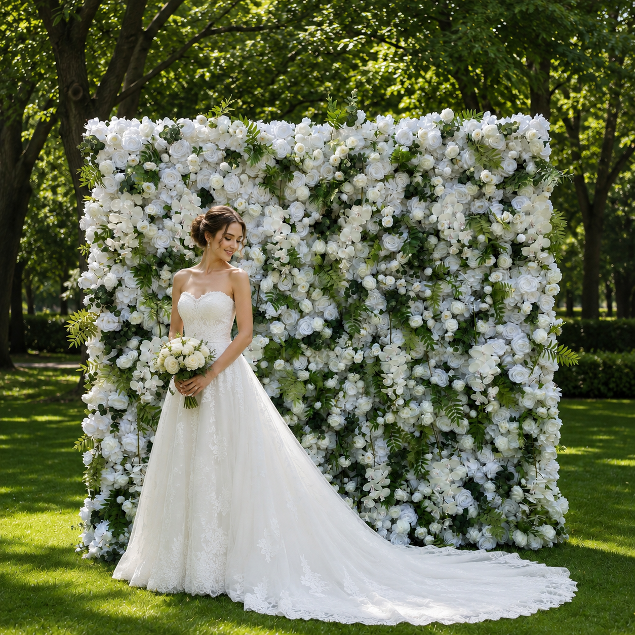 Ivory Rose White Artificial Flower Wall Backdrop for Garden Weddings and Events