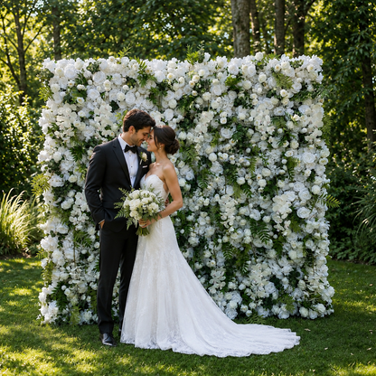 Ivory Rose White Artificial Flower Wall Backdrop for Garden Weddings and Events