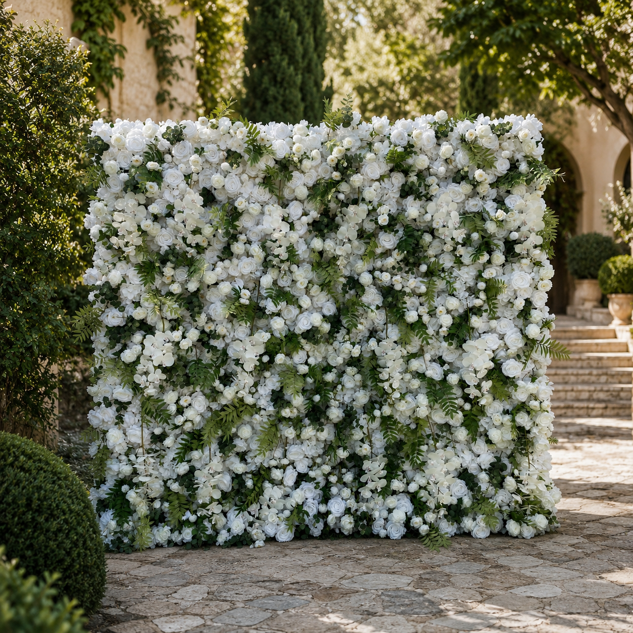 Ivory Rose White Artificial Flower Wall Backdrop for Garden Weddings and Events