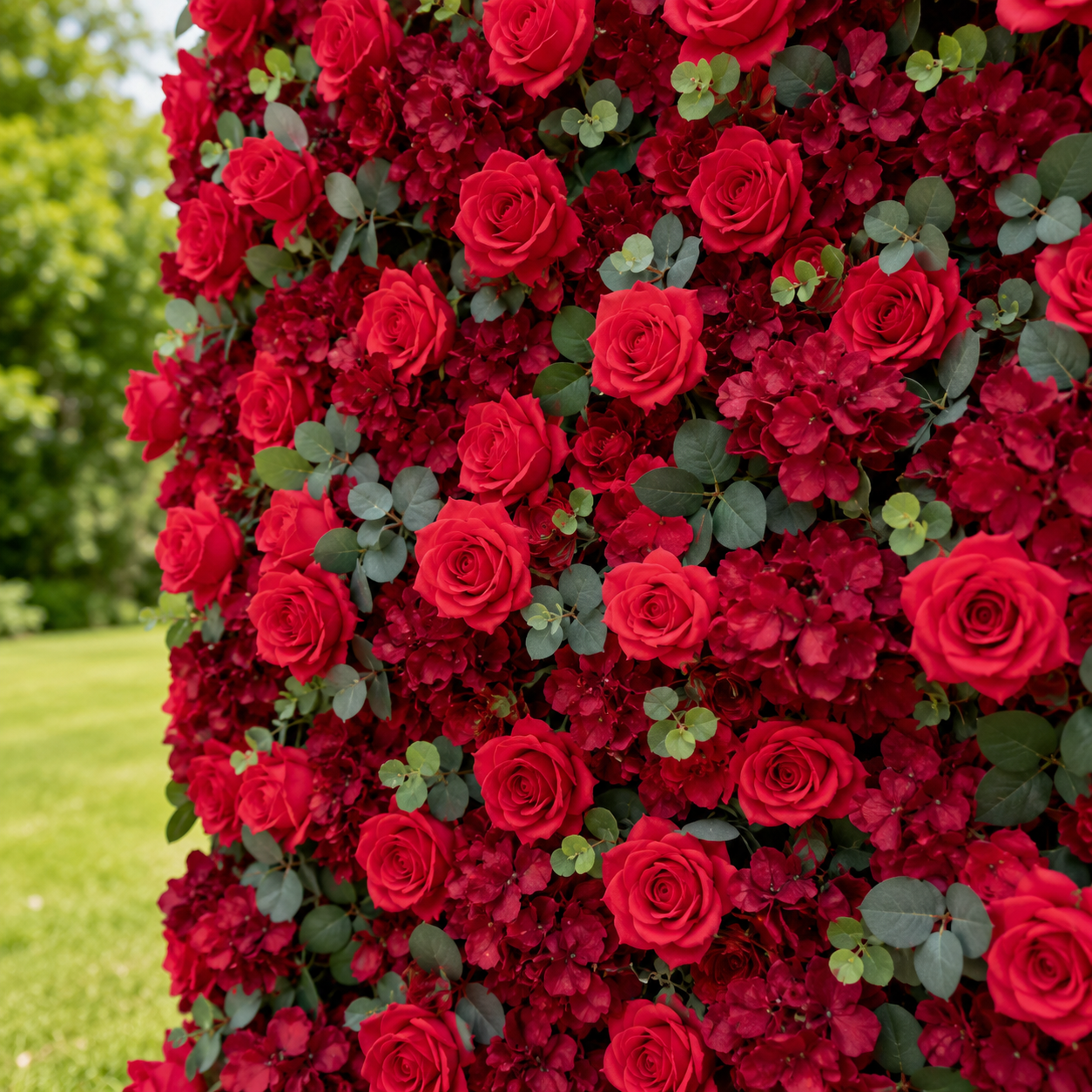 Ruby Classic Red Rose Flower Wall Backdrop for Weddings Valentine’s Day Christmas