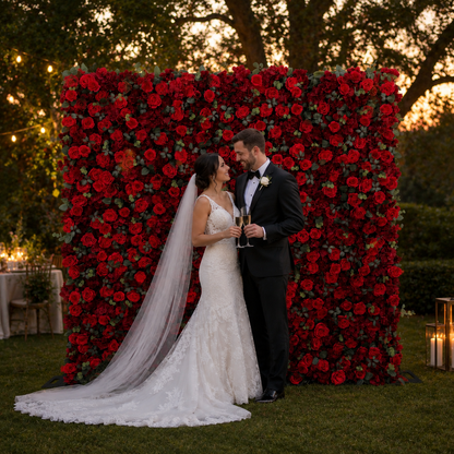 Ruby Classic Red Rose Flower Wall Backdrop for Weddings Valentine’s Day Christmas