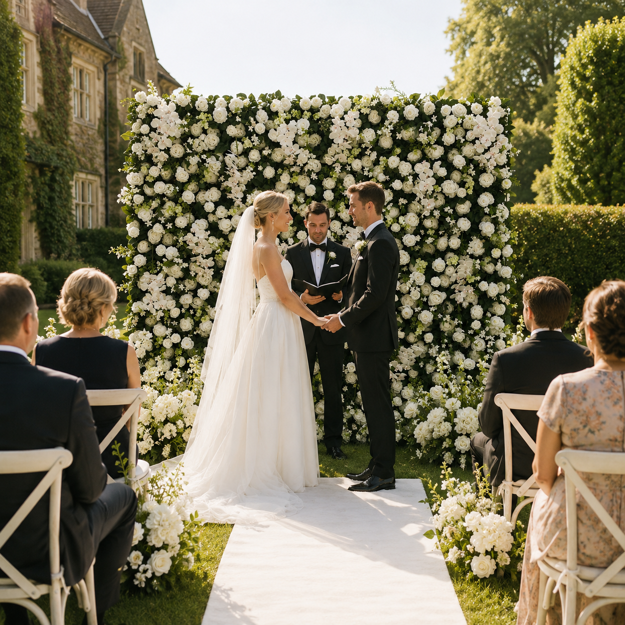 White Orchid Greenery Artificial Flower Wall Backdrop for Garden Weddings and Event Rentals